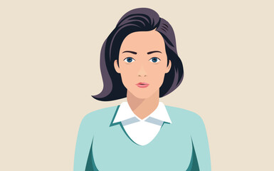 Aufkleber - Woman face and upper body - Female character avatar with casual neutral facial expression. Flat design vector illustration