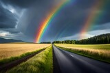 Fototapeta Tęcza - rainbow over the road generating by AI technology