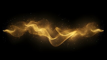 Abstract shiny luxury gold light wave design element with glitter effect on dark background. Generative AI
