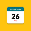 may 26 wednesday icon with yellow background, calender icon