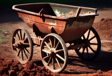 An Old Rusty Cart Stands In The Middle Of A Farmer's Field After The Harvest. AI Generated