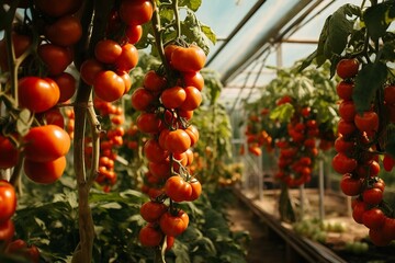 Wall Mural - Close up on Organic Tomatoes in Greenhouse Generative AI