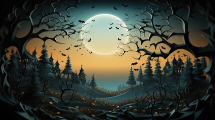 Sticker - spooky halloween background with moon with copy text space