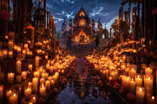 Luminous Remembrance: A Cemetery Glows With Hundreds Of Candles During The Day Of The Dead