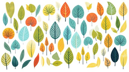 Poster -  a collection of colorful leaves on a white background with a white background.  generative ai