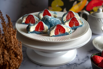 Wall Mural - Japanese mochi with cream cheese and strawberries