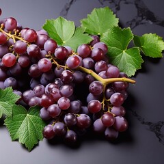 Wall Mural -  Close up of grape's bunch on black marble background. Top view. Copy space plase. AI generated