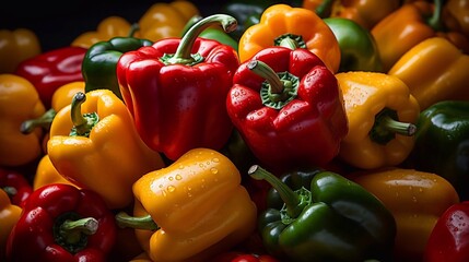 Canvas Print - Colorful ripe bell peppers seamles background. AI generation