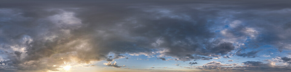 Wall Mural - evening dark blue sky hdr 360 panorama with pink beautiful clouds in seamless projection with zenith for use in 3d graphics or game development as sky dome or edit drone shot for sky replacement