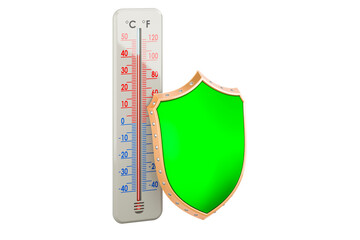 Wall Mural - Thermometer with shield, 3D rendering