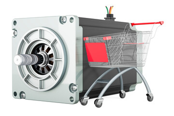 Wall Mural - Stepper motor with shopping cart, 3D rendering