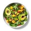 Plate of  Spinach Salad with Mango and Avocado Isolated on a White Background