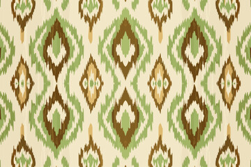 Wall Mural - Ikat pattern in light brown and green ethnic pattern. Traditional folk antique ornate elegant luxury background. Print design for fabric texture textile wallpaper background backdrop.