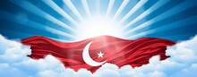 Turkish Flag With Blue Sky Background