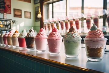 Sticker - assorted ice cream in cafe.