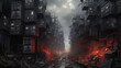 © Justlight - A gray and bleak landscape of stacked shipping containers dilapidated alleyways and smokebillowing factories. cyberpunk ar
