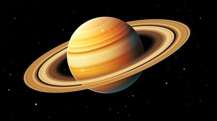 Canvas Print - saturn planets in deep space with rings and moons surrounded. isolated on black background