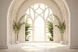 © Boss - Interior Design of a Huge Mansion with the Style of a Monaster, Some Vegetation and Plants. Generative AI.