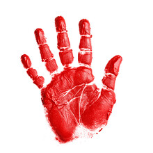 Human Blooded Or Red Ink Handprint . Ai. Cutout On Transparent