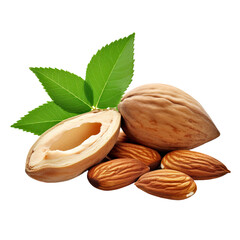 Wall Mural - Almond nuts, slices, and leaf on transparent backround.