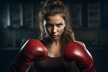Female Athlete boxing pose, angry face