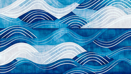 Wall Mural - abstract water wave graphic background copy space for text. Blue, teal, turquoise navy and white cartoon wave for pool party or ocean beach travel. Web banner, backdrop, background mobile illustration