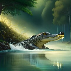 Wall Mural - crocodile in the water