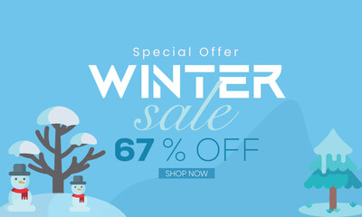 Wall Mural - vector sale banner for winter, winter sale banner, winter 67% sale banner, winter sale banner 67% off