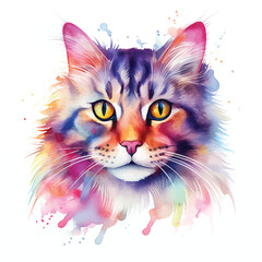 Wall Mural - Charming Cat Pose in Watercolor on a White Canvas