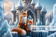 Two foxes are sitting on the background of a wonderful ice castle.
generative ai