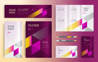 Minimal geometric Set flyer cover, tri-fold, banner, roll up banner, business card