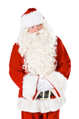 Sticker - Portrait, Christmas and holiday with a Santa Claus man isolated on a transparent background for December celebration. Winter, festive and season with a male in a red costume on PNG for a merry event