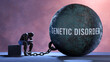 Genetic disorder - a metaphor showing human struggle with Genetic disorder. Resigned and exhausted person chained to Genetic disorder. Drained and depressed by a continuous struggle,3d illustration