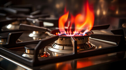 Wall Mural - gas stove in modern kitchen with the flame