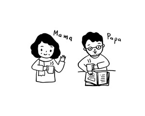 mother and father, hand drawn style icon