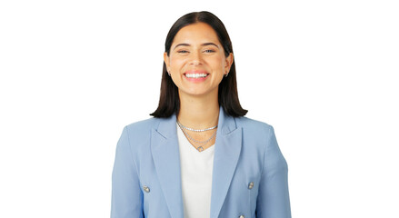 Poster - Portrait, smile and management with a business woman isolated on a transparent background for a career opportunity. Corporate, trust and motivation with a happy young female professional on PNG