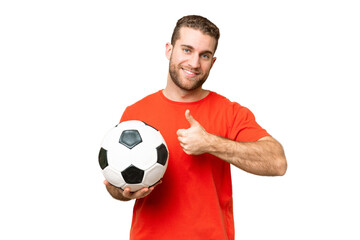 Wall Mural - Handsome young football player man over isolated chroma key background giving a thumbs up gesture