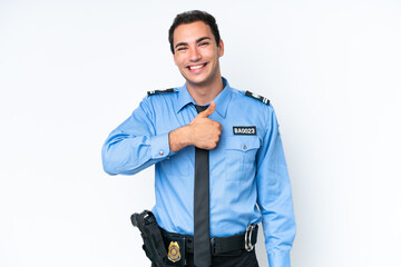 Wall Mural - Young police caucasian man isolated on white background giving a thumbs up gesture