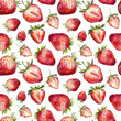 Seamless pattern with watercolor strawberry isolated on white background.