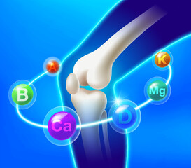 Multivitamins revolve around bone and leg mass. essential nutrients for knee joints and bones Vector illustration for multivitamin ads, medical and healthy lifestyle.