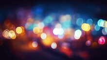 Colorful Defocused Bokeh Lights In Blur Night Background