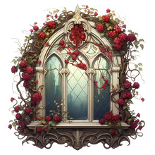Gothic Halloween Vampire Set: Red Fantasy Halloween Window Clipart Watercolor, Made With Generative AI 