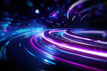 Wall Mural - abstract futuristic background with pink blue glowing neon moving high speed wave lines and bokeh li