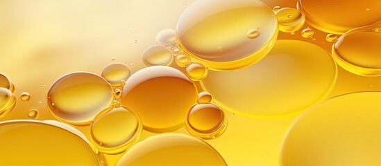 Aufkleber - Abstract background banner with various yellow bubbles of oil or serum, providing copy space. Represents