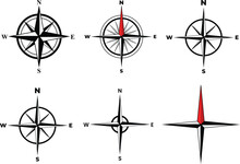 Compass Icons Set. Basic Compass Rose Logo. Set Compass Icons Vector. Navigational Compass With Cardinal Directions. Compas Icon Vector Isolated On White Background