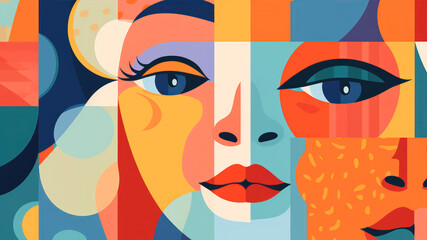 Wall Mural - Abstract vector illustration of woman's face. Contemporary art collage.