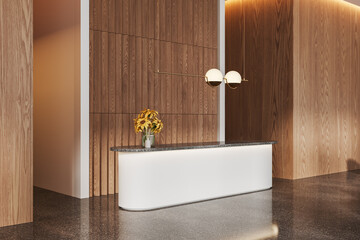 Wall Mural - White and wooden office hall interior with reception