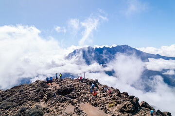 Wall Mural - Randonnée Maïdo Grand Bénare et vue aérienne par drone du Cirque de Mafate et Piton des Neiges, Saint-Paul, | Île de la Réunion Tourisme