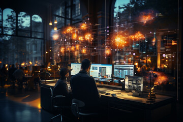 IT company office, developer working at table with laptop computer