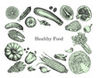 Healthy Food. Hand-drawn illustration of Food. Ink. Vector